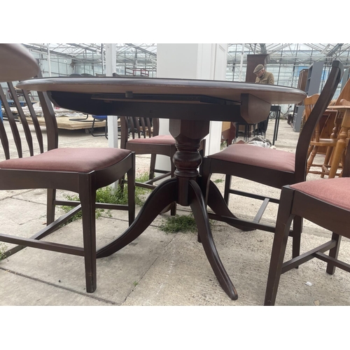 2510 - A STAG STYLE EXTENDING DINING TABLE AND FOUR CHAIRS