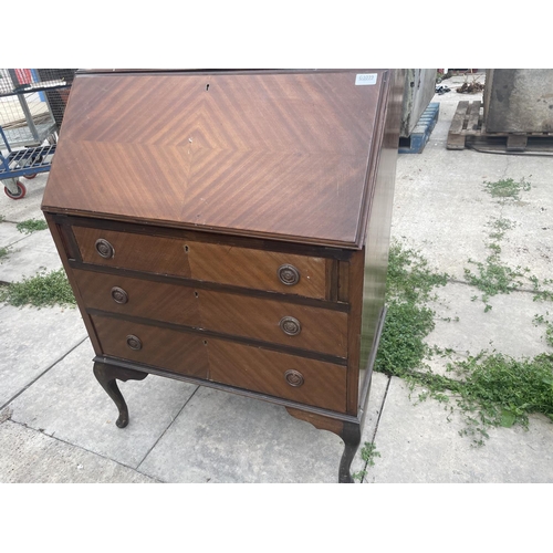 2516 - AN EDWARDIAN MAHOGANY BUREAU BOOKCASE ON CABRIOLE LEGS W:33