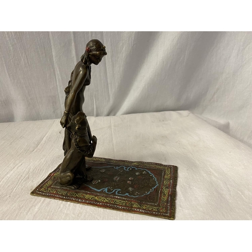 27 - A BERGMAN STYLE COLD PAINTED NAN GREB BRONZE IN THE FORM OF A DANCER AND LIONESS H: APPROXIMATELY 15... 