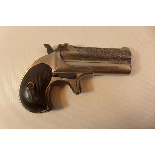 337 - A REMINGTON 41 CALIBRE RIMFIRE OVER AND UNDER DERRINGER, WITH A 7.5CM BARREL MARKED REMINGTON ARMS C... 