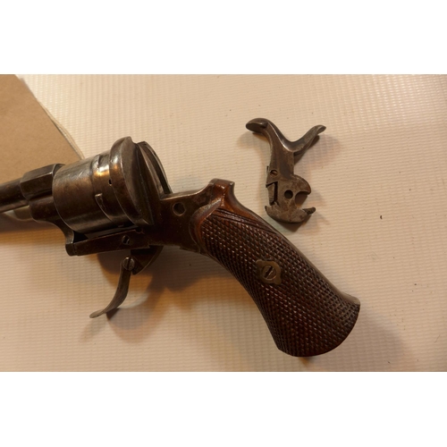 349 - A SIX SHOT PIN FIRE REVOLVER WITH 8.5CM BARREL, A/F