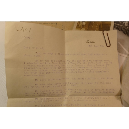 354 - A WORLD WAR 1 LETTER DATED 1915 CONCERNING TROOP CANTEENS AT ROUEN, PHOTOS OF THE HOME GUARD WARRING... 