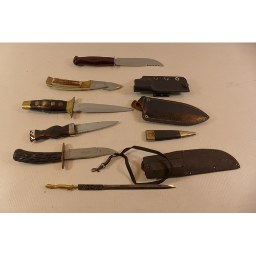 363 - SIX ASSORTED HUNTING KNIVES, BLADE LENGTHS FROM 9CM TO 18CM