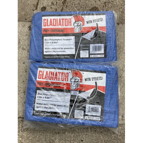 271 - A PAIR OF GLADIATOR POLY-TARPAULINS (7.0MX9.0M) +VAT