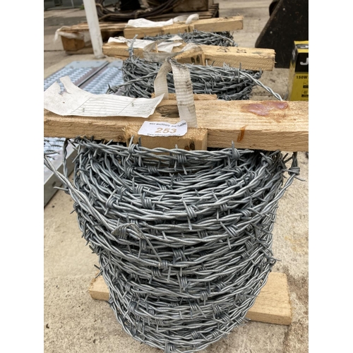 253 - THREE ROLLS OF BARBWIRE (APROX 500M) +VAT