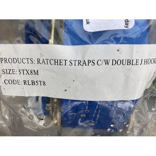 257 - THREE RATCHET STRAPS, 10M EACH AND 5 TONNE TEST +VAT