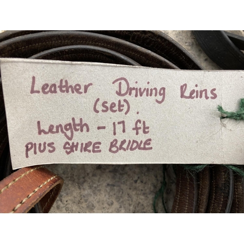 315 - A 17FT LEATHER DRIVING SET PLUS A SHIRE BRIDLE NO VAT