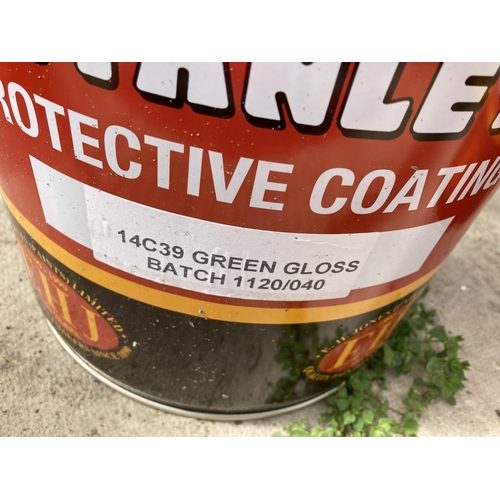 383 - A 20L DRUM OF STANLEY PROTECTIVE COATING GREEN GLOSS PAINT +VAT