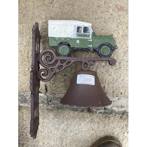 389 - A CAST METAL LAND ROVER BELL+VAT