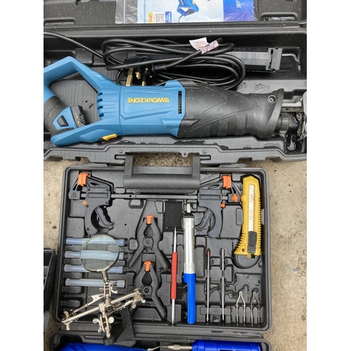 9 - AN ASSORTMENT OF TOOLS TO INCLUDE A WORKMATE RECIPROCATING SAW, SPANNER AND SOCKET SETS AND T HANDLE... 