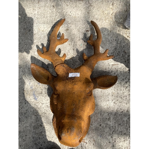 275 - A CAST IRON STAGS HEAD +VAT