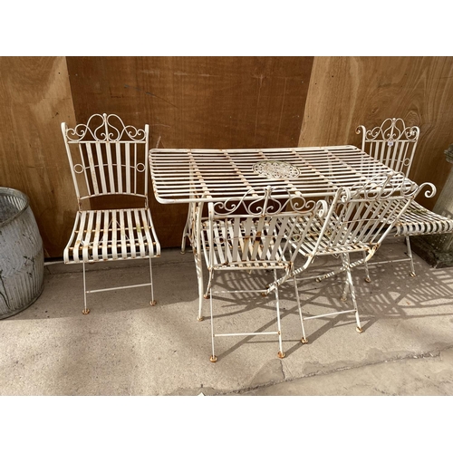 1206 - A METAL BISTRO SET WITH RECTANGULAR TABLE AND FOUR CHAIRS