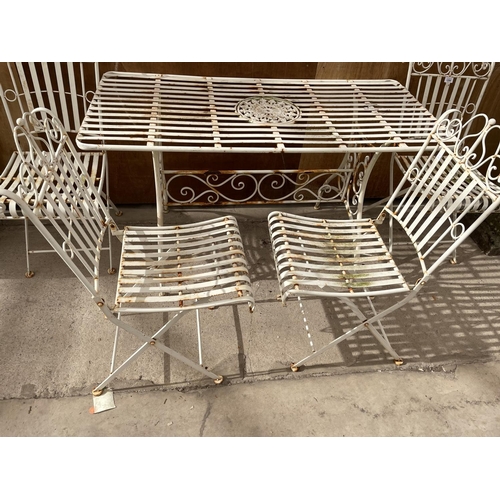 1206 - A METAL BISTRO SET WITH RECTANGULAR TABLE AND FOUR CHAIRS