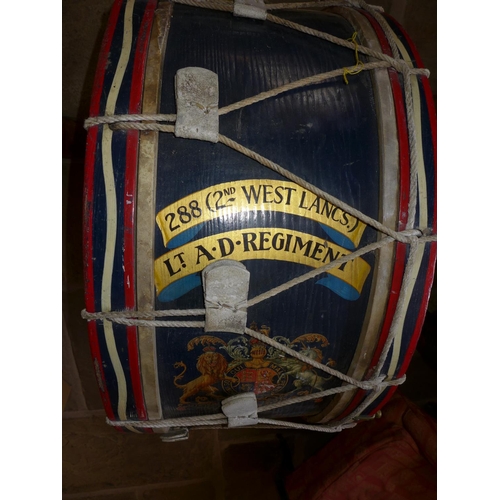 344 - A LARGE EARLY 20TH CENTURY ROYAL ARTILLARY REGIMENTAL BASS DRUM, 82 CM DIAMETER, WITH ROYAL COAT OF ... 