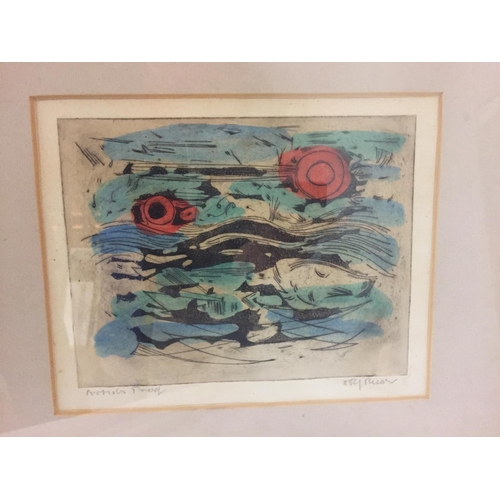 49A - A FRAMED ABSTRACT BY DOLF RESER
ARTISTS PROOF OF ORIGINAL, NOT PRINT ETCHING & LISTED ARTIST, HIS WO... 