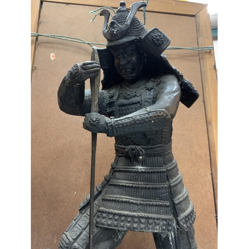 24 - A VERY HEAVY BRONZE FIGURE OF A SAMURAI WARRIOR