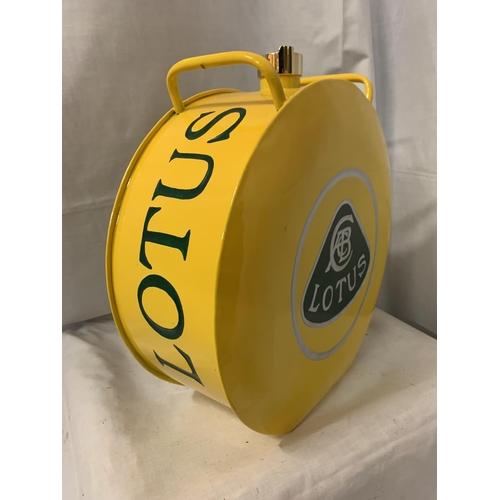 46 - A YELLOW LOTUS PETROL CAN WITH BRASS TOP