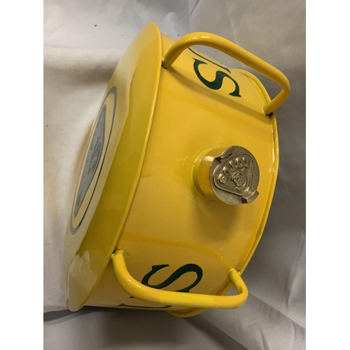 46 - A YELLOW LOTUS PETROL CAN WITH BRASS TOP