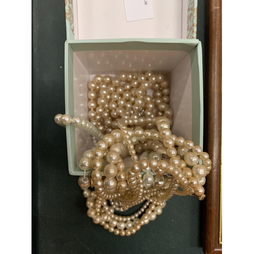 57 - A BOX OF PEARL STYLE NECKLACES