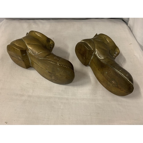 6 - TWO HEAVY BRASS BOOTS L:19CM