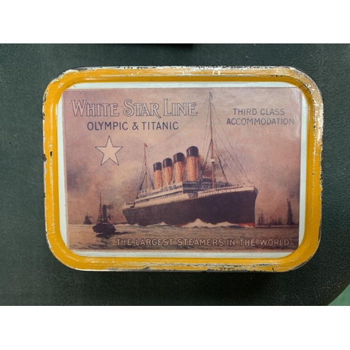 63 - A VINTAGE TOBACCO TIN WITH TITANIC DECORATION