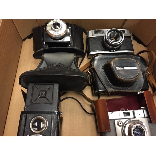 119 - A BOX OF CAMERAS AND ACCESSORIES