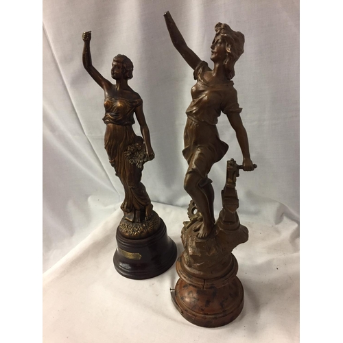 68 - TWO SPELTER FIGURES OF LE PRINTEMPS AND L'JNDUSTRIE A/F