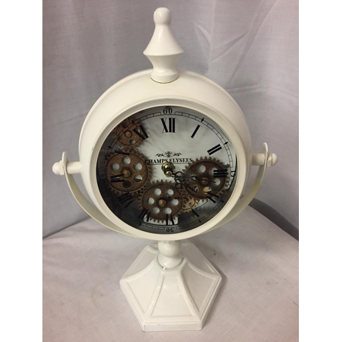 74 - A CHAMPS ELYSEES DESIGN MANTEL CLOCK WITH VISABLE MOVEMENT H: 39CM