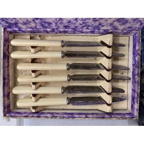 184 - FOUR BOXED FLATWARE ITEMS TO INCLUDE COFFEE BEAN SPOONS, FISH KNIFE AND FORKS ETC