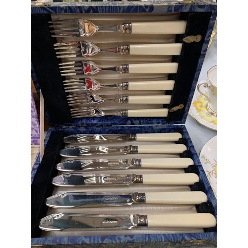 184 - FOUR BOXED FLATWARE ITEMS TO INCLUDE COFFEE BEAN SPOONS, FISH KNIFE AND FORKS ETC