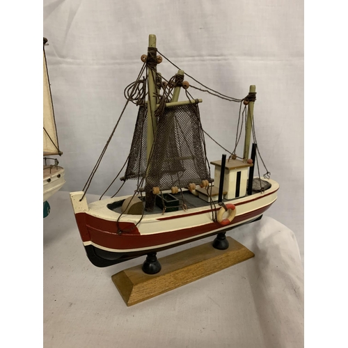 195 - THREE WOODEN MODEL BOATS