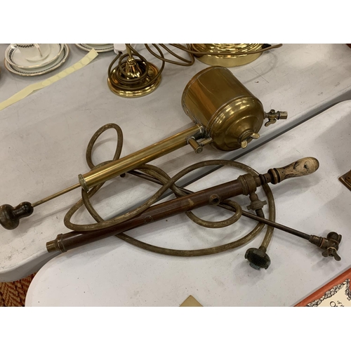 212 - TWO VINTAGE BRASS FLY SPRAYERS