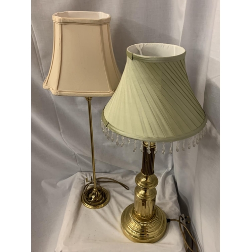 213 - TWO BRASS TABLE LAMPS WITH SHADES