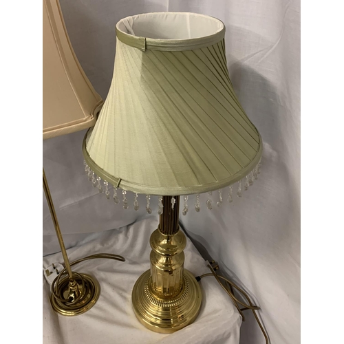 213 - TWO BRASS TABLE LAMPS WITH SHADES