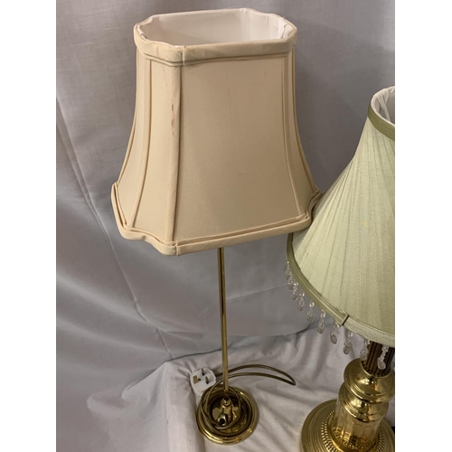 213 - TWO BRASS TABLE LAMPS WITH SHADES