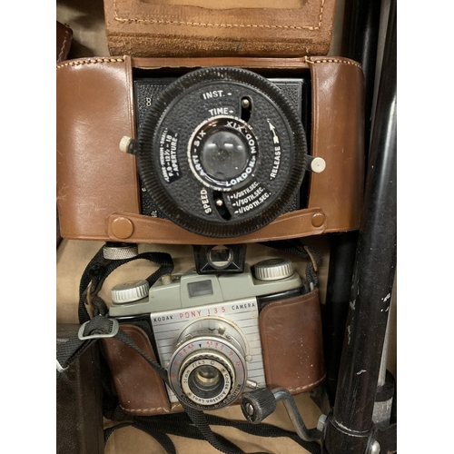 221 - A COLLECTION OF VINTAGE CAMERAS TO INCLUDE AN 'THE ARTI-SIX LONDON', A 'PURMA PLUS', A KODAK PONY 13... 