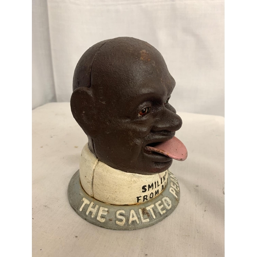 100A - A VINTAGE STYLE CAST IRON MONEY BOX 'THE SALTED PEANUT MAN'