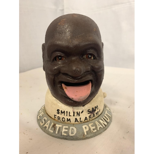 100A - A VINTAGE STYLE CAST IRON MONEY BOX 'THE SALTED PEANUT MAN'