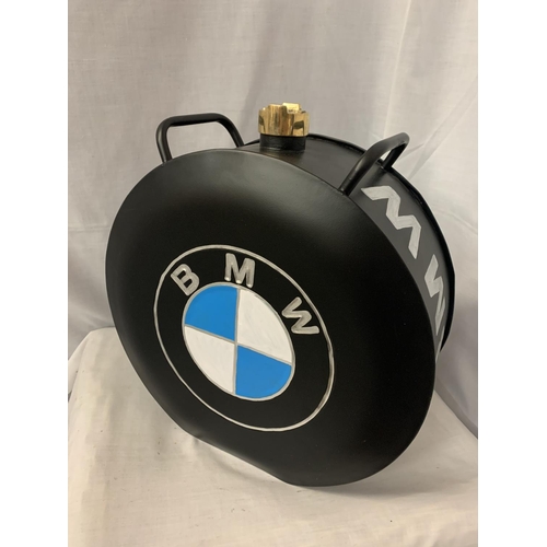 198A - A BLACK BMW PETROL CAN WITH A BRASS TOP