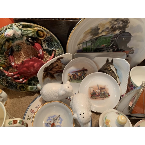 254 - A LARGE ASSORTMENT OF CERAMICS TO INCLUDE MUGS, DECORATIVE PLATES ETC