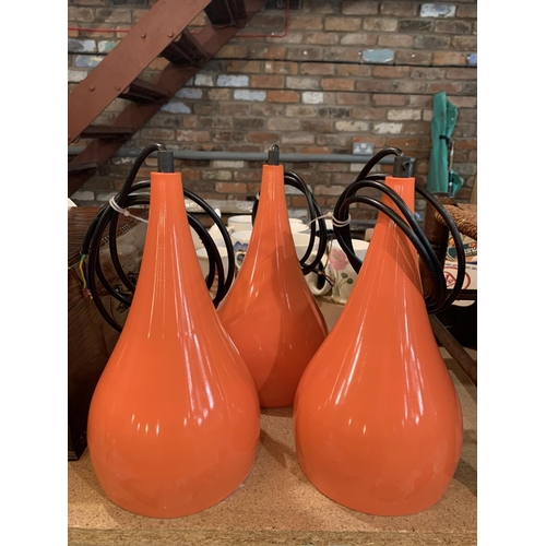 272 - THREE NEW ORANGE/PEACH PENDANT LIGHT SHADES