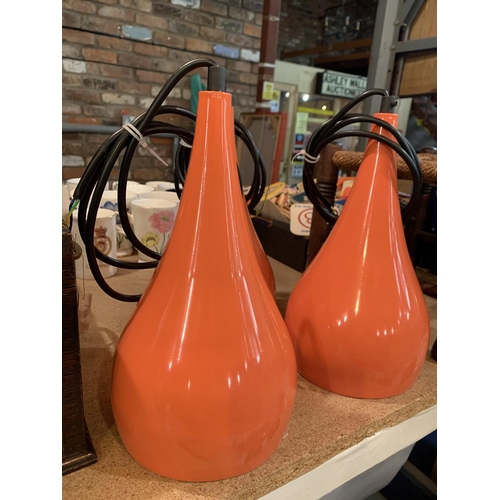 272 - THREE NEW ORANGE/PEACH PENDANT LIGHT SHADES