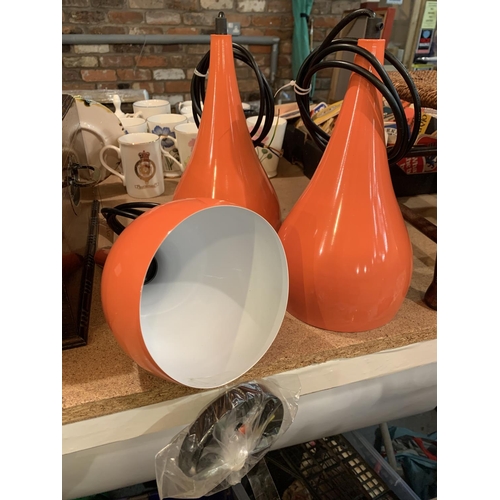 272 - THREE NEW ORANGE/PEACH PENDANT LIGHT SHADES