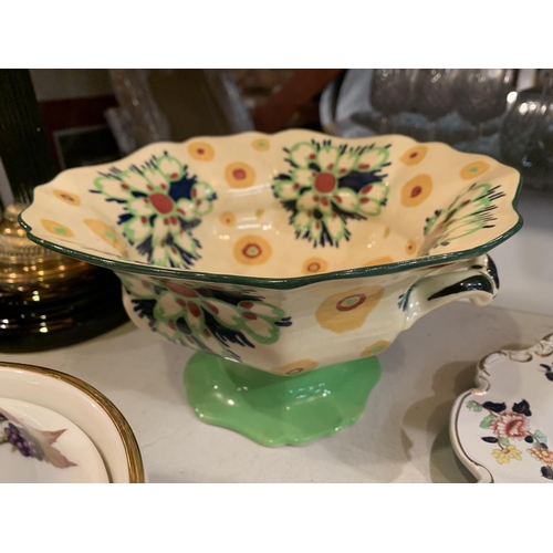 295 - A SELECTION OF CERAMIC FLOWER DESIGN PLATES , PATTERNED BOWL, EVESHAM CASSEROLE DISH AND TWO WEDGWOO... 