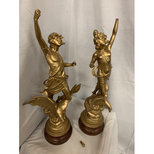 68 - TWO SPELTER FIGURES OF LE PRINTEMPS AND L'JNDUSTRIE A/F