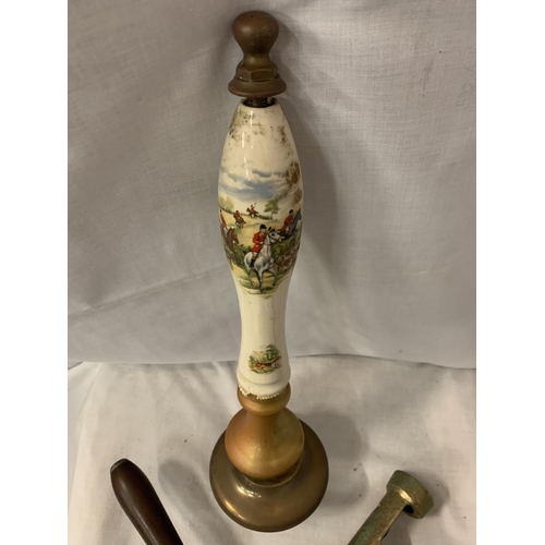 8A - A VINTAGE BEER PUMP WITH HUNTING SCENE DECORATION