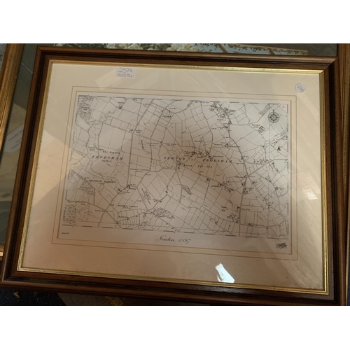 257A - THREE FRAMED PICTURES AND A FRAMED MAP OF NEWTON 1897