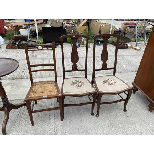 2473 - A PAIR OF EDWARDIAN BEDROOM CHAIRS TOGETHER WITH ONE OTHER