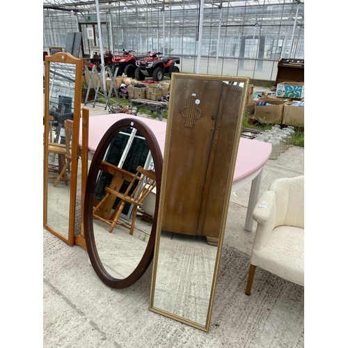 2478 - A PINK PAINTED EXTENDING TABLE TOGETHER WITH THREE MIRRORS