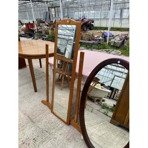 2478 - A PINK PAINTED EXTENDING TABLE TOGETHER WITH THREE MIRRORS